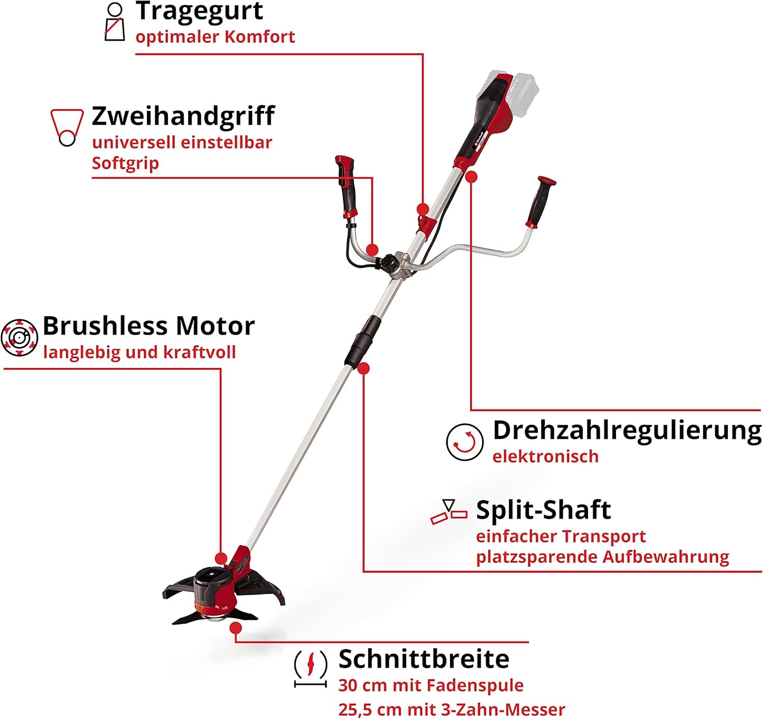 Einhell Akku-Sense Agillo 36/255 BL Power X-Change (Li-Ion, 2 x 18 V, Brushless Front-Motor, elektronische Drehzahlregulierung, Zweihandgriff, Split Shaft, ohne Akku und Ladegerät)