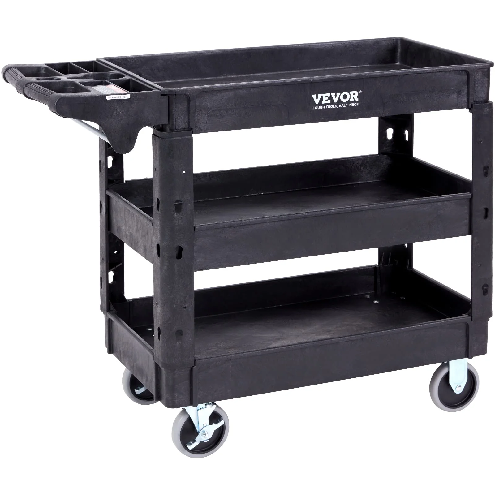 VEVOR 3 Shelf 550LBS Heavy Duty Plastic Rolling Utility Cart