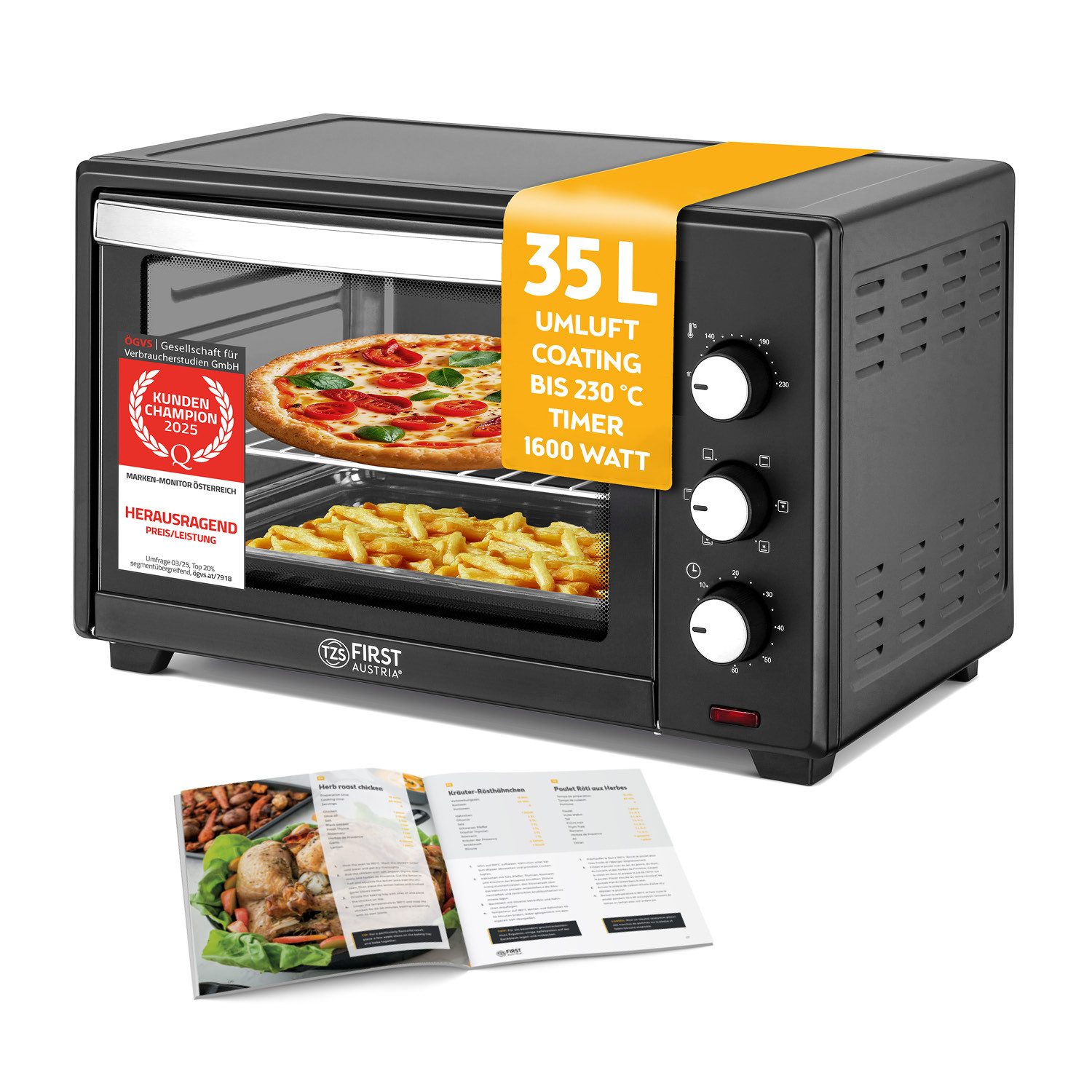 Minibackofen Pizzaofen, 35L, Umluft, Premium-X Coating (Antihaftbeschichtung)