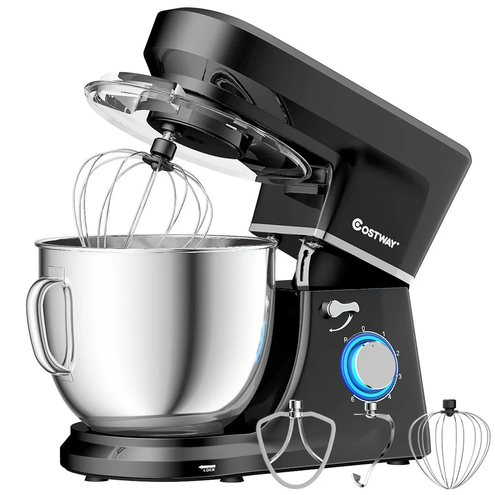 Costway 660W Tilt-Head Stand Mixer, 7.5 Qt, 6-Speed, Stainless Steel Bowl, Dough Hook, Black
