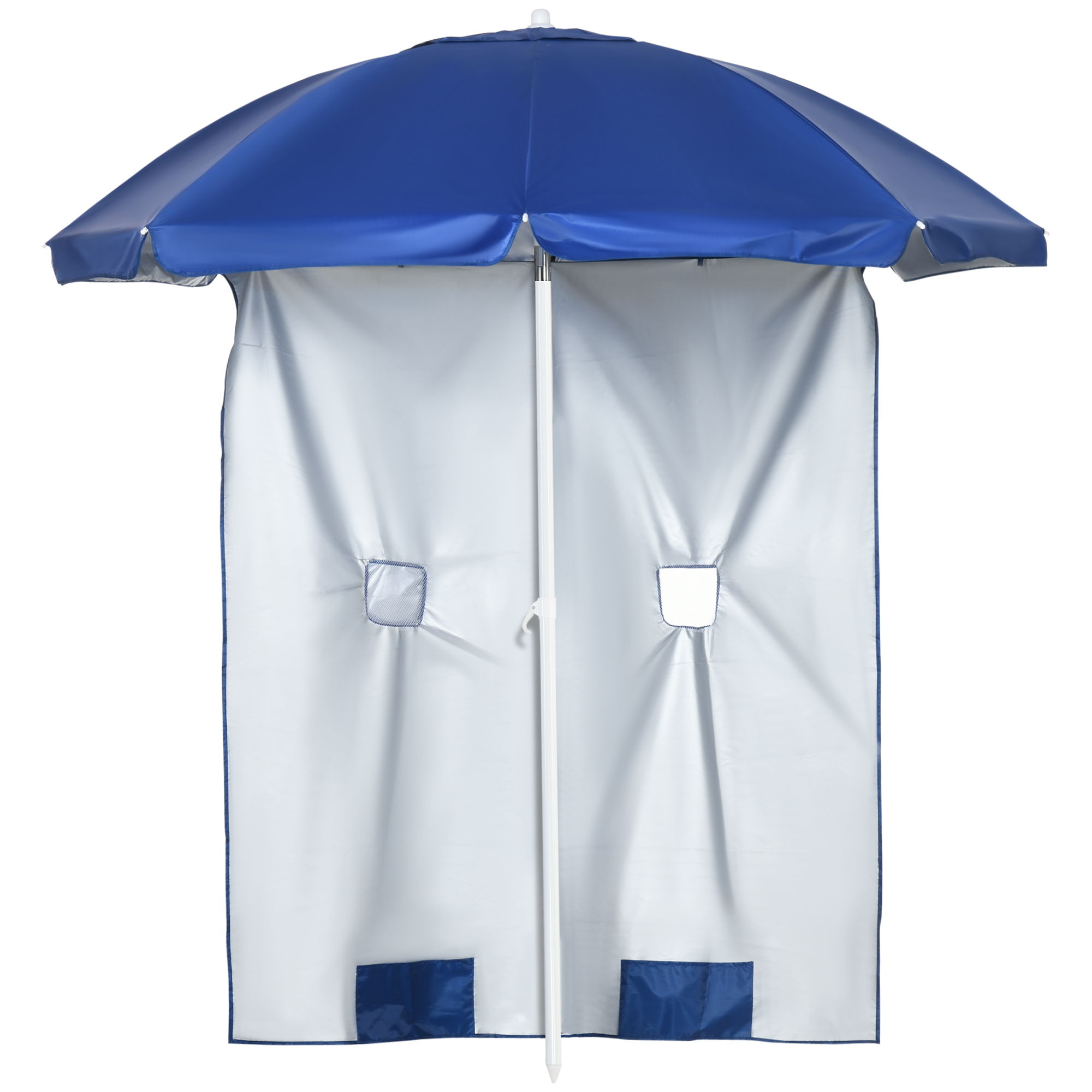 Outsunny Strandschirm mit Seitenwand, neigbar, 2 Taschen und 2 Fenster, inklusive Tragetasche, Ø191 x 211 cm, Blau+Weiß