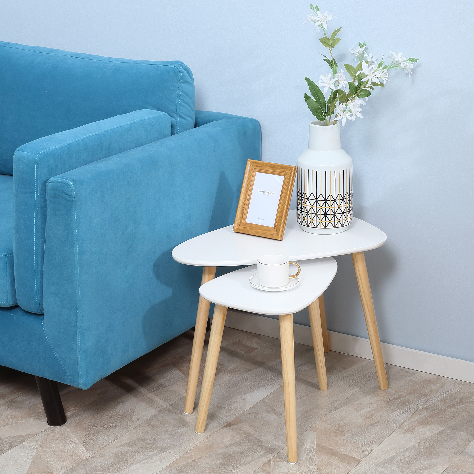 HOMCOM 2er-Set Beistelltische Skandi-Design 59,5 cm x 39,5 cm x 45 cm MDF Kiefernholz Weiß + Natur