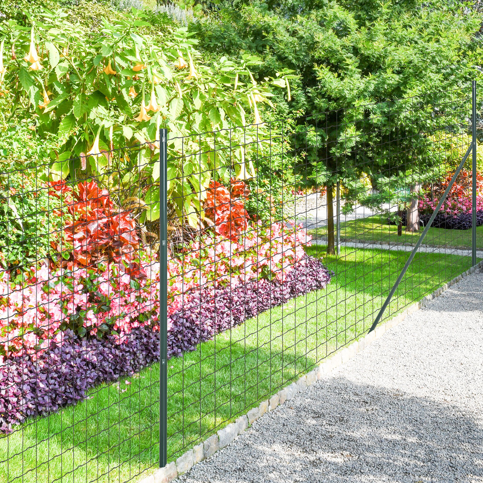 Outsunny Geschweißter Rollenzaun - Masche 7,3L x 6,3l cm - Höhe 2 m - Länge 10 m - Pfosten, Streben inklusive - Stahl mit PVC-Beschichtung Grün