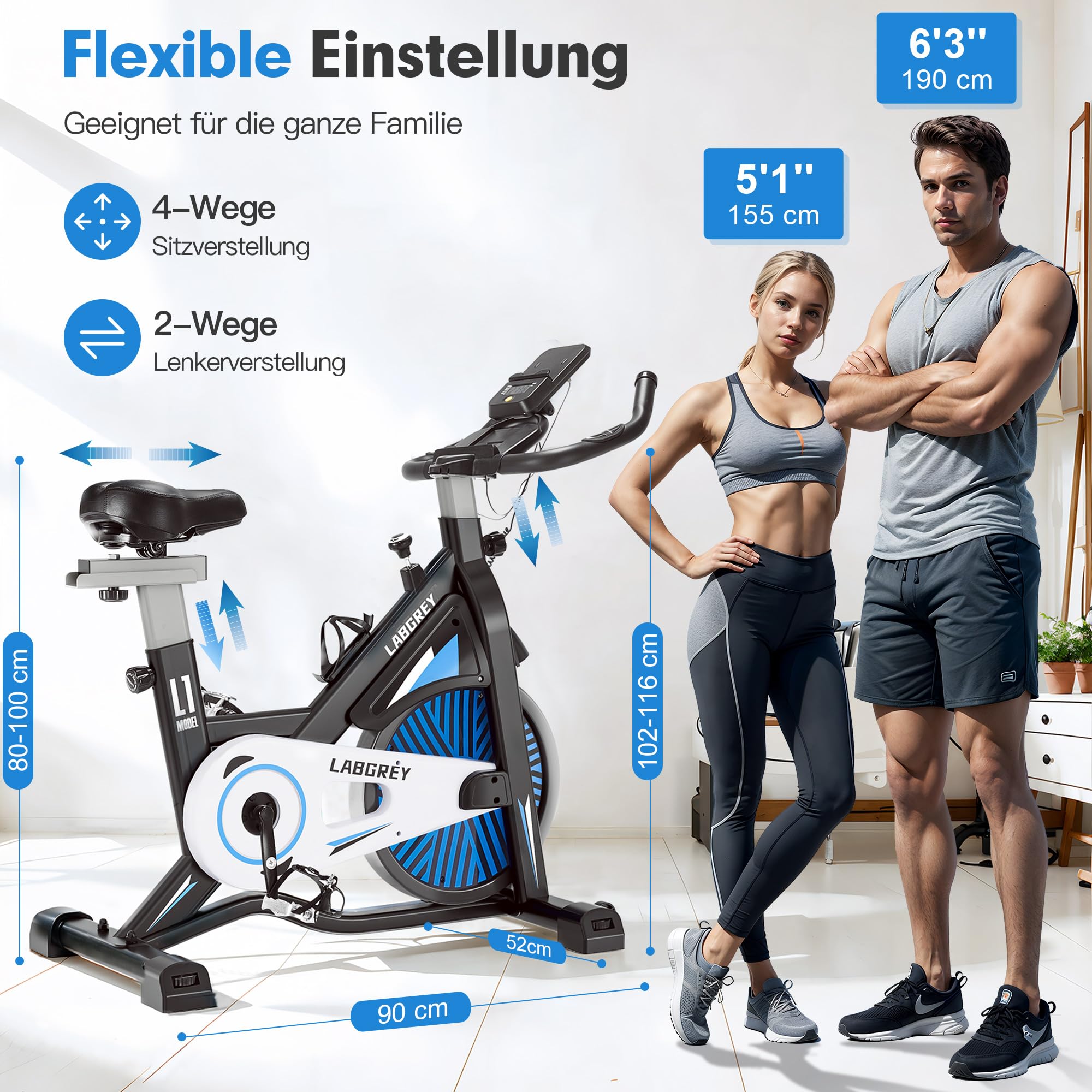 Heimtrainer Fahrrad Indoor Kardio Training mit Pulsmesser LCD Display iPad Halter Sitz Widerstand einstellbar