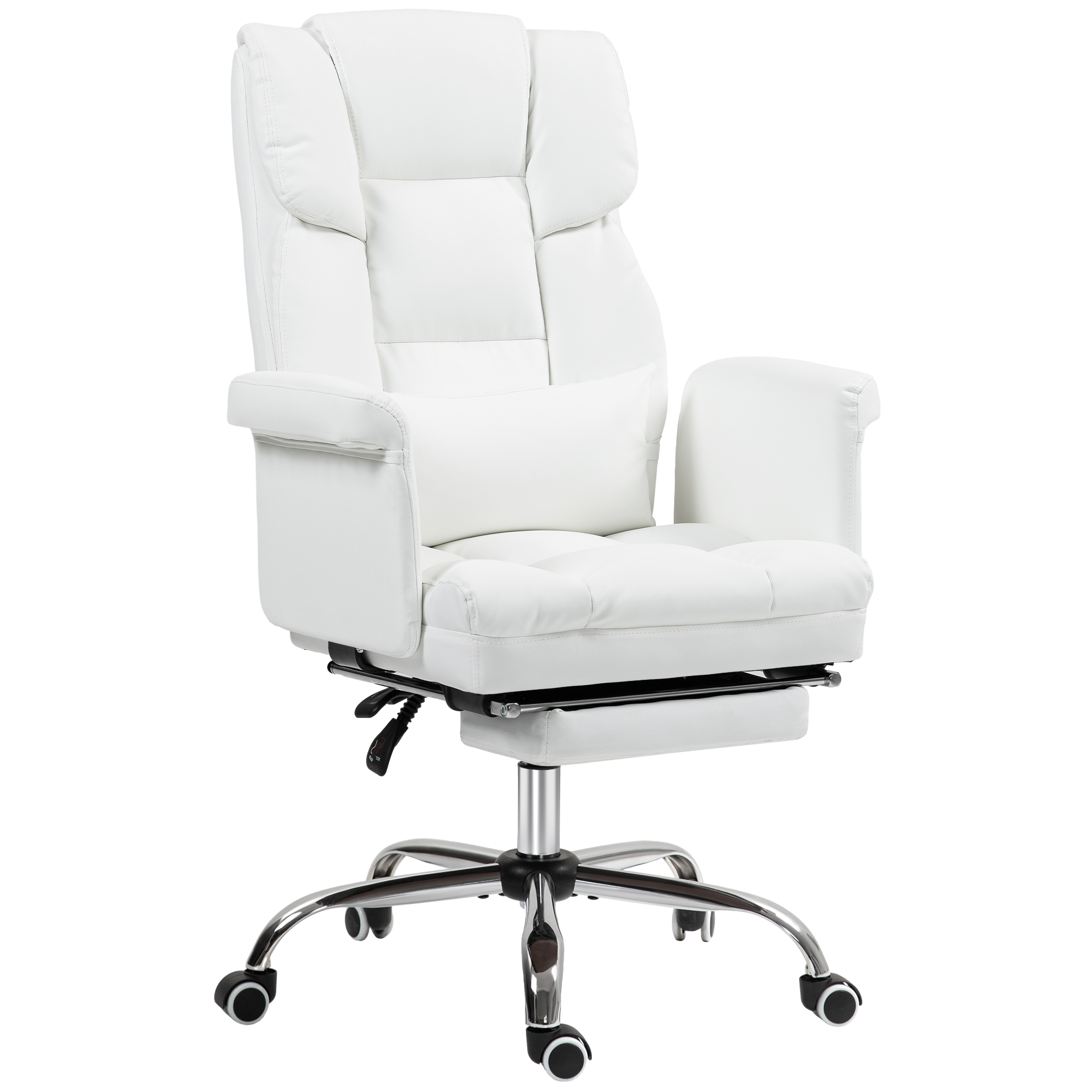 HOMCOM Ergonomischer Bürostuhl, höhenverstellbar 48-56 cm, neigbare Rückenlehne, Fußstütze, Weiß