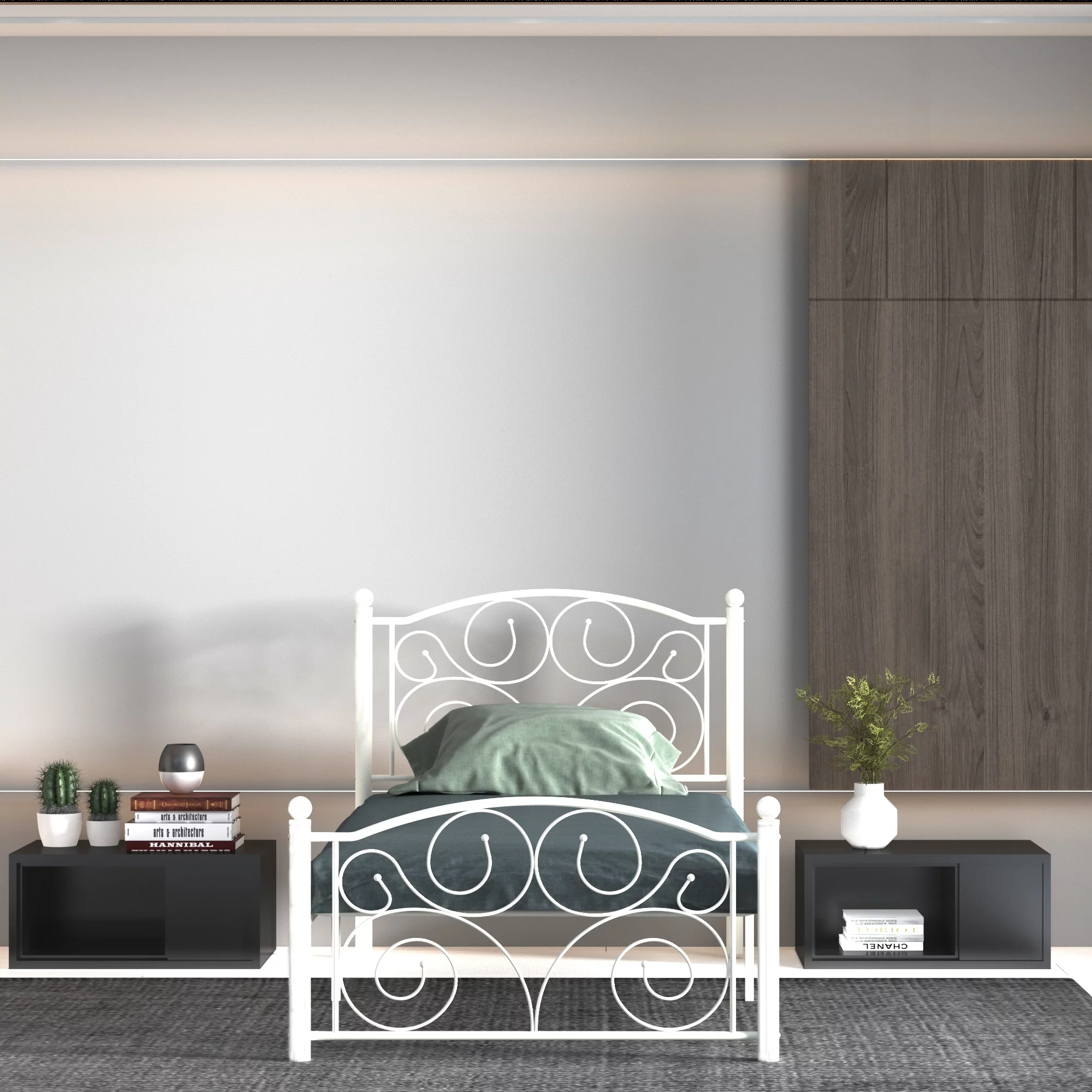 Modern White Twin Size Metal Bed Frame – Durable & Sleek Design by [Brand Name]