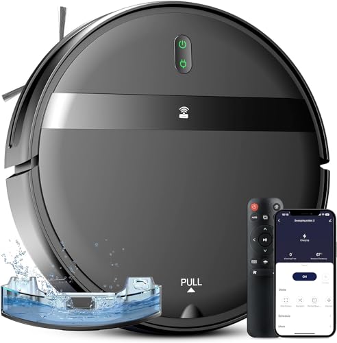 Robot Vacuum and Mop Combo,Powerful Suction, Wi Fi/App/Remote,2 in 1 Mopping Robot Vacuum Cleaner,Dustbin and Watertank, Self Charging,Ideal for Pet Hair,Hard Floors and Low Pile Carpet,Dark Gray
