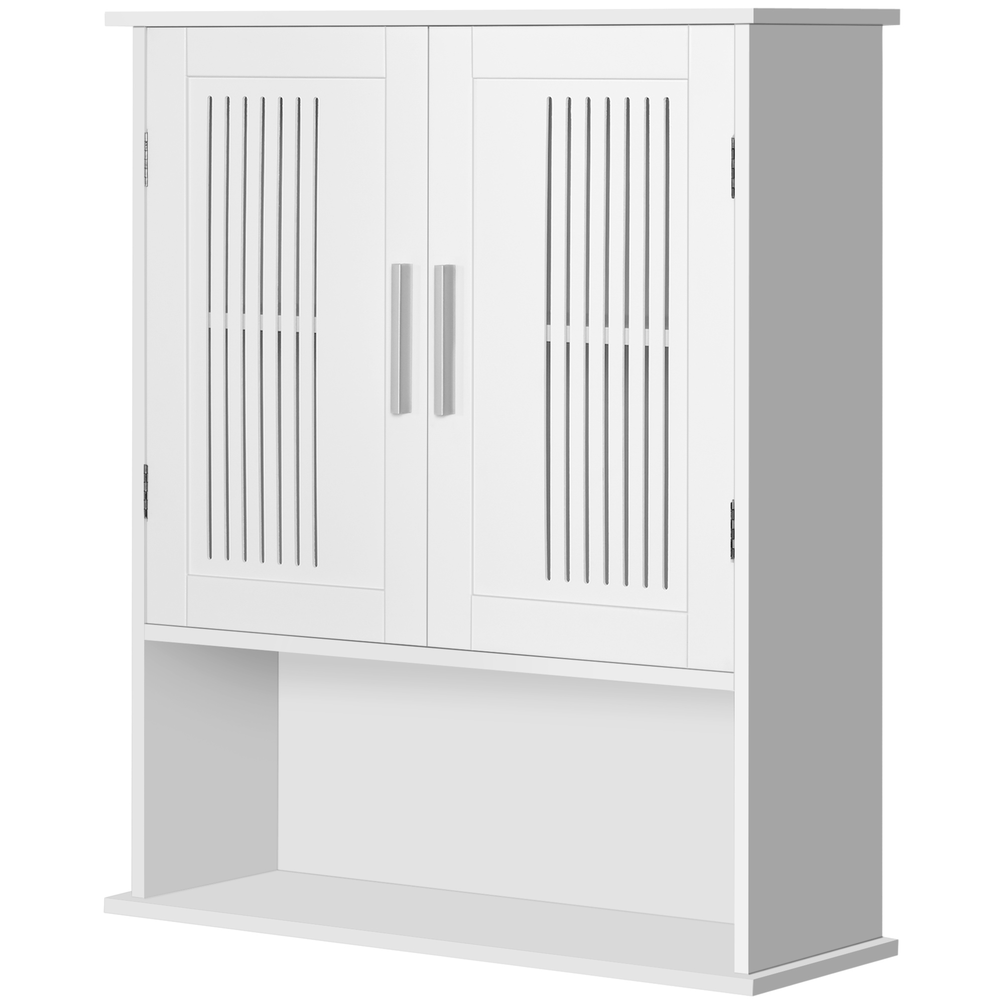 kleankin Wandhängeschrank, Badezimmerschrank mit verstellbarem Regal, Doppeltür und offenes Regal, 60 x 20 x 70 cm, Weiß