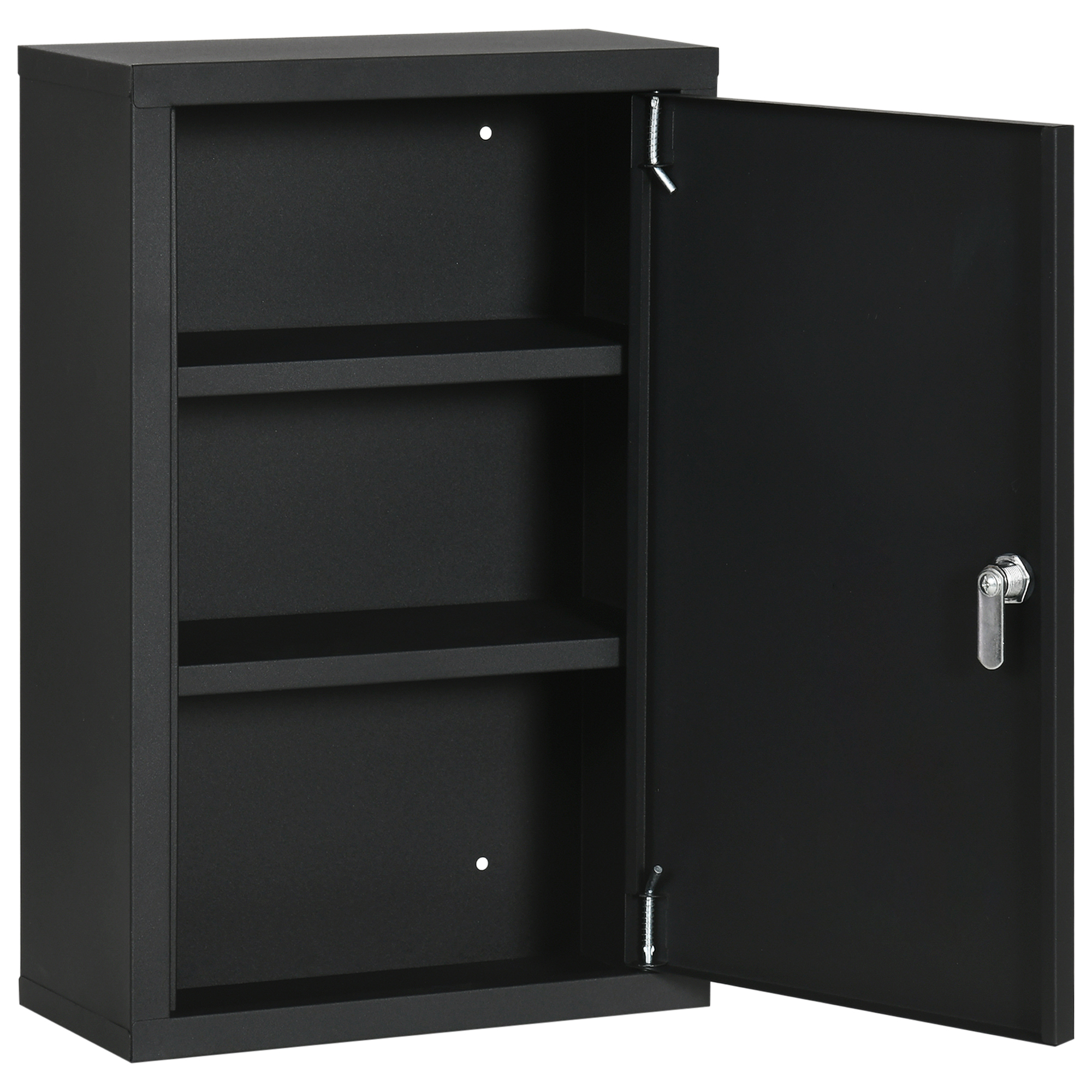 kleankin Medizinschrank mit 3 Regalen und Schloss mit Schlüssel aus Stahl, 30x14x46cm, Schwarz