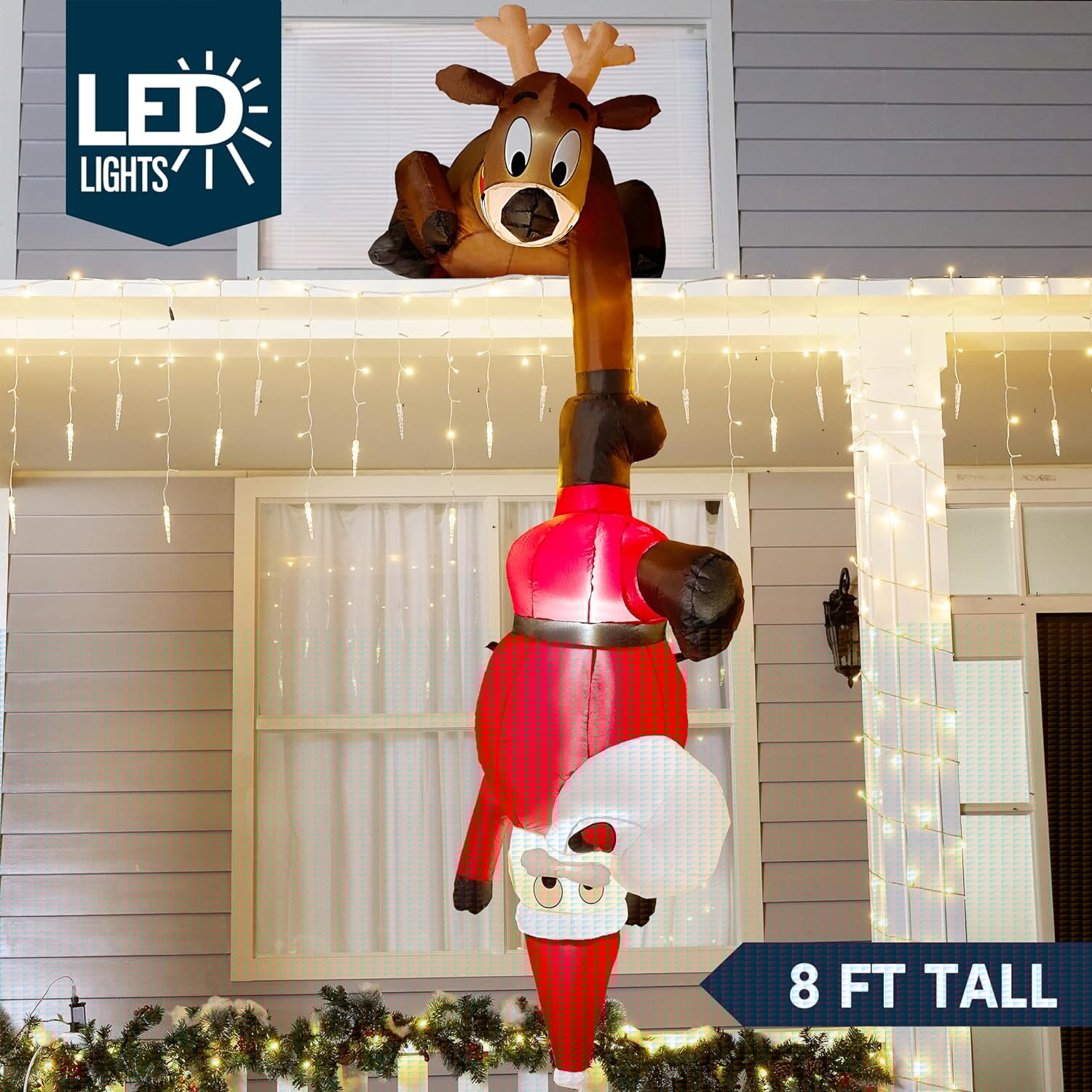 Syncfun 8 FT Christmas Inflatable Reindeer & Climbing Santa with LED Lights for Outdoor Yard Decor