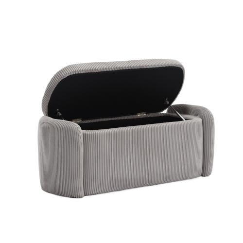 Moderner eleganter Aufbewahrungshocker, hocker aus gestreiftem Samt, angenehmes Sitzgefühl, geeignet für Wohnzimmer, Eingangsbereich, Hellgrau