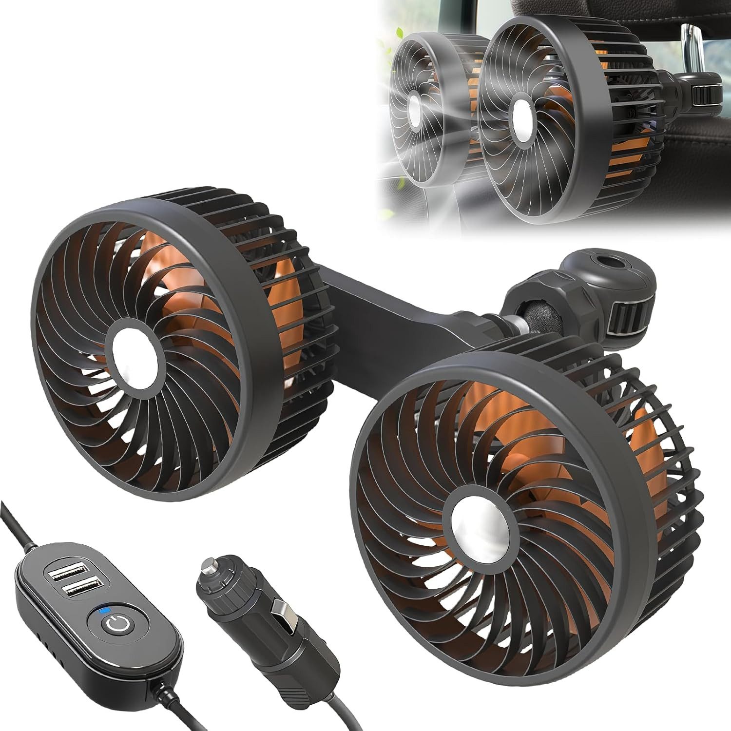 Mini USB-Ventilator Auto Ventilator Rücksitz 12V24V Auto Kfz Lüfter mit Zigarettenanzünder