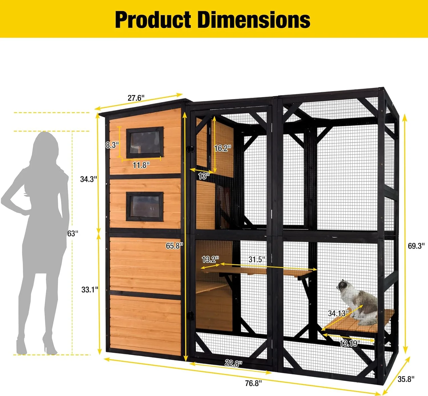 Aivituvin Large Cat Catio, 4 Tiers, Weatherproof Roof, 70