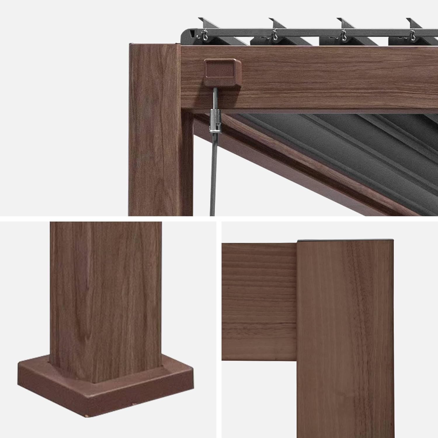 sweeek Pergola bioclimatica 3x4m in Alluminio a lamelle orientabili, Triomphe 3x4m, Marrone Scuro Naturale, 400x300x240 cm