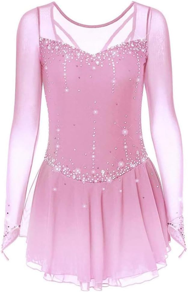 Eiskunstlauf Tanzkleider Eislaufen Leistung Outfit für Mädchen Handgefertigt Rhythmische Gymnastik Tanzbekleidung Langarm Rollschuh Tanzkleidung
