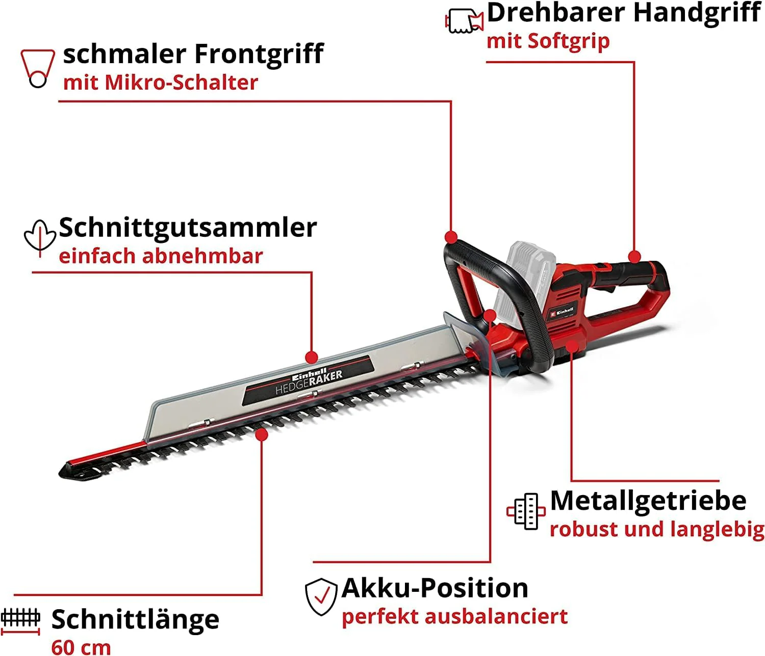 Einhell Accu heggenschaar GE-CH 18/60 Li-Solo Power X-Change (18 V, 60 cm zwaardlengte, 22 mm tandafstand, draaibare handgreep, incl. snoeiafvalvanger, zonder accu)