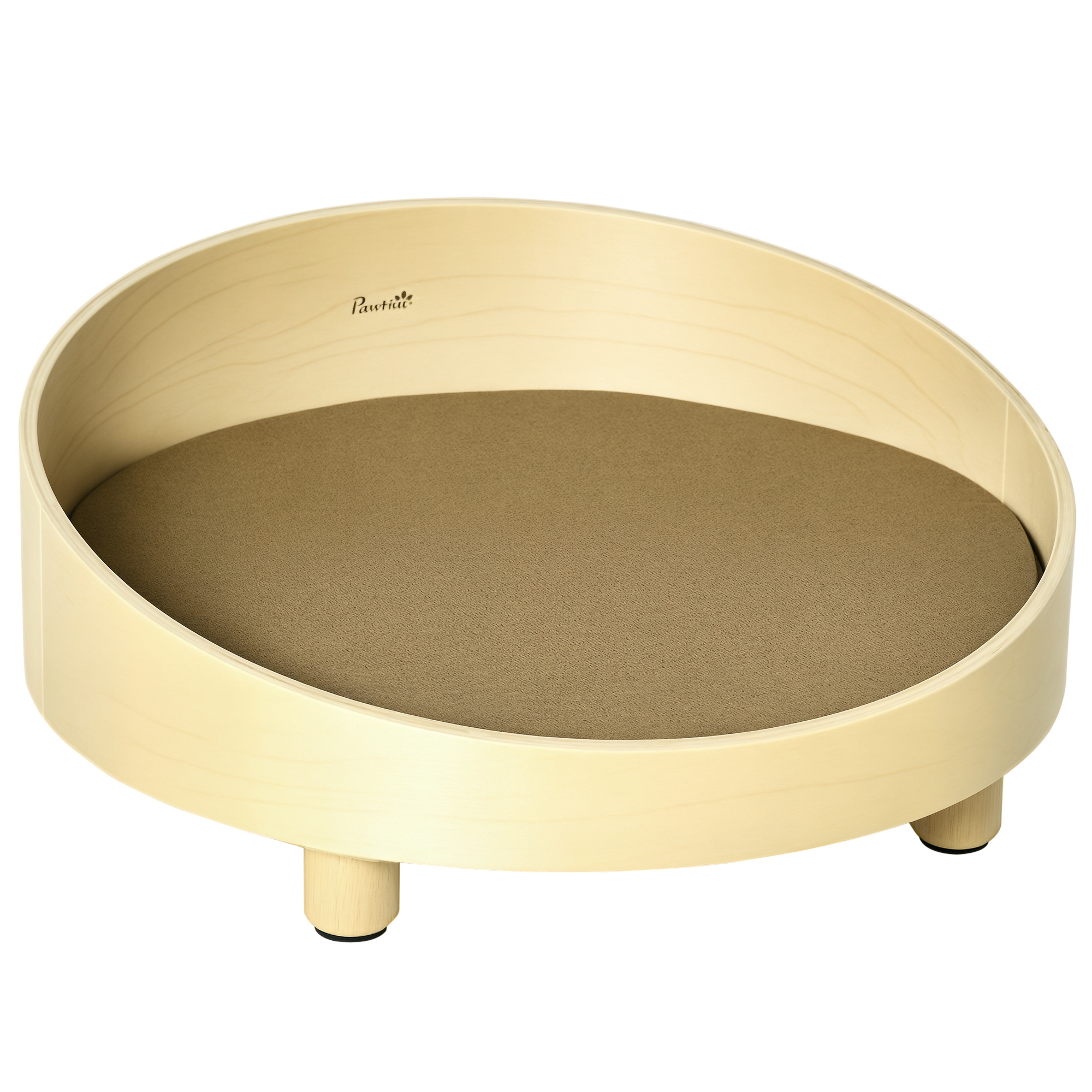 PawHut Erhöhtes Hundesofa Hundecouch mit Holzbeine, Ø59 cm Katzensofa Hundebett mit Kissen, waschbarer Bezug, Haustierbett Hundeschlafplatz für minimale Hunde, Natur+Hellbraun