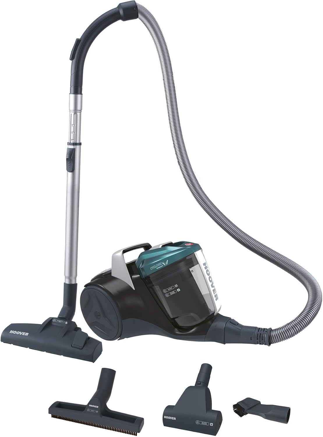 Hoover BR71_B30 Bagless Towing Vacuum Cleaner, 700 W, 2 Litre Capacity Bin, 78 Decibels, Mini Turbo Brush, Black/Green/Smoke Grey