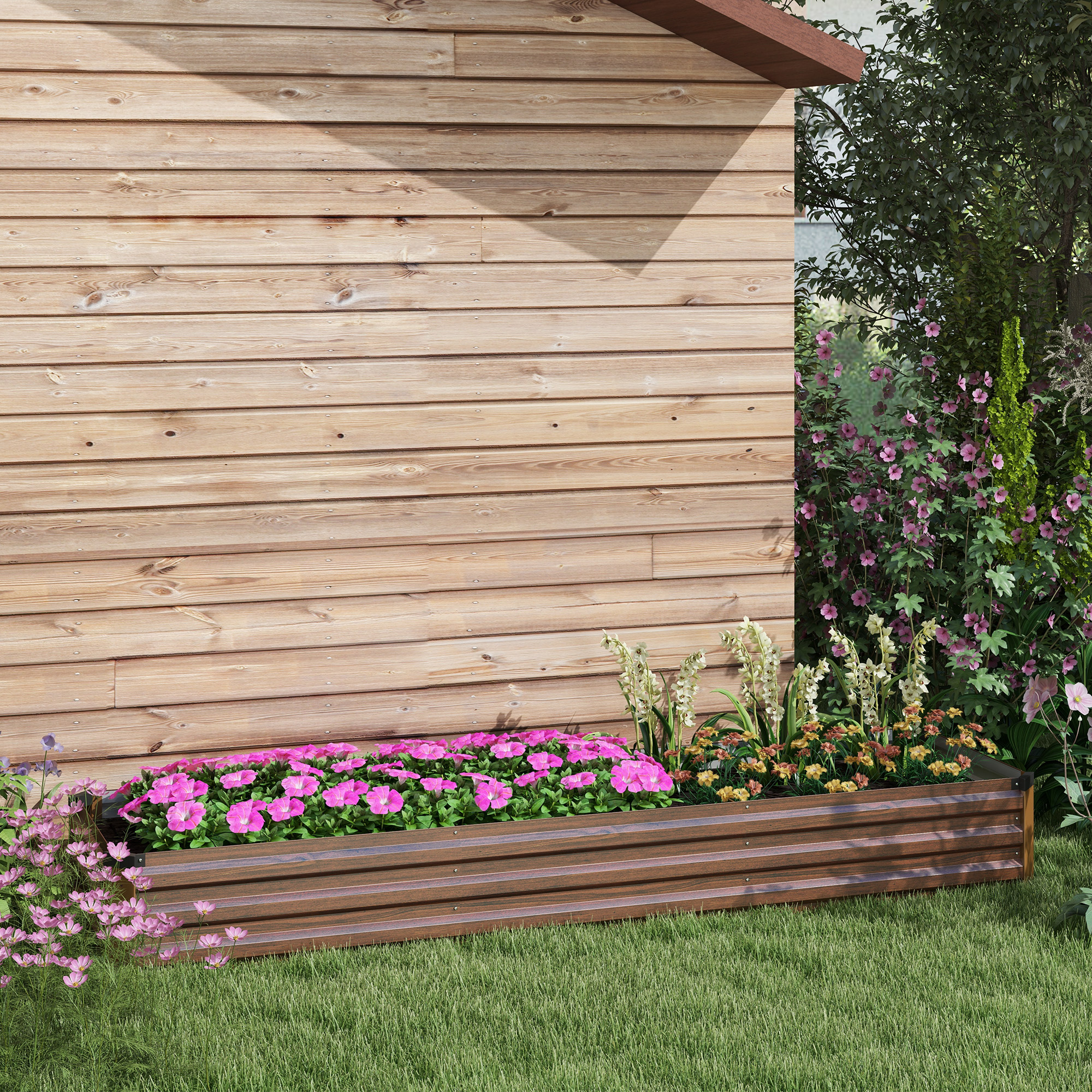 Outsunny Hochbeet Gartenbeet Kräuterbeet, wetterbeständig, offener Boden, 240 x 60 x 30 cm, Dunkelbraun