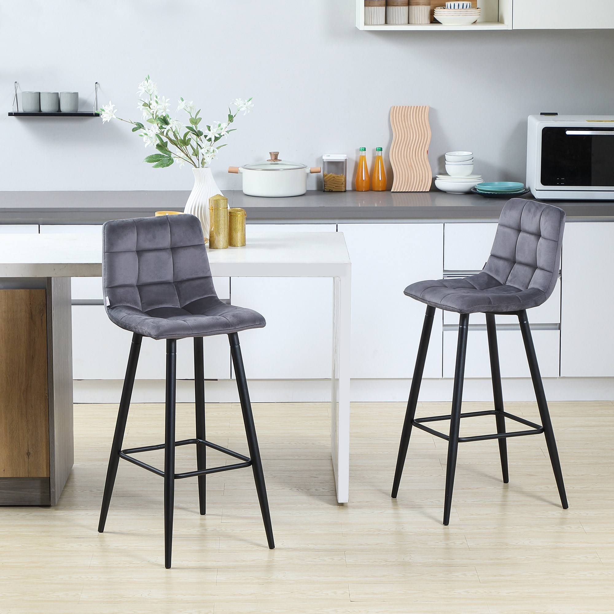 set van 2 barkrukken met voetsteun in retrodesign, grijs, 42 cm x 47 cm x 105 cm
