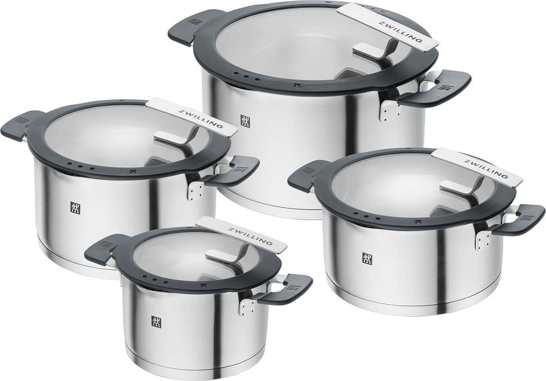 Simplify Kochtopfset vierteilig mit integriertem Sieb für alle Herdarten inklusive Induktionsherd grau