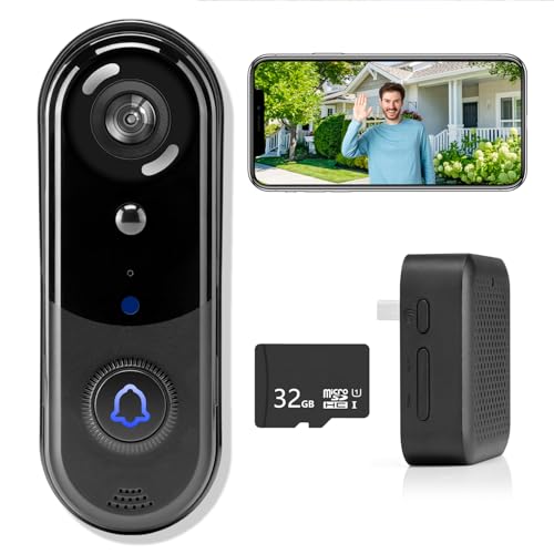 Videocitofono wireless 1080P, con suoneria, 32 GB di memoria SD/cloud, nessun costo mensile, visione notturna, rilevamento del movimento, audio a 2 vie, IP66 resistente alle intemperie, allarme in : Fai da te