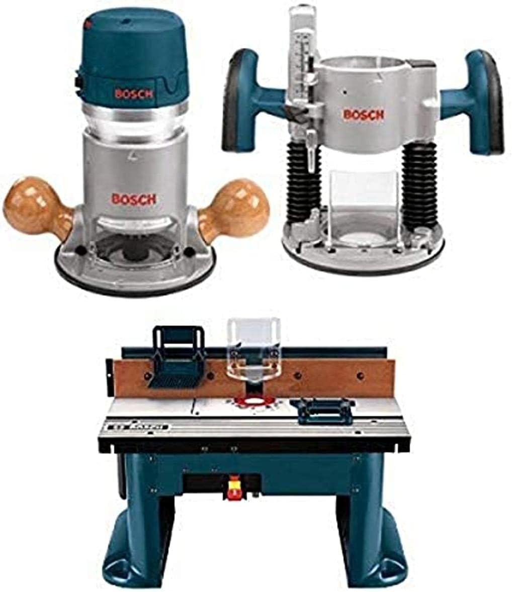 BOSCH 1617EVSPK Wood 12 Amp Router Tool Combo Kit &ndash; 2.25 Horsepower Plunge Router & Fixed Base with a Variable Speed