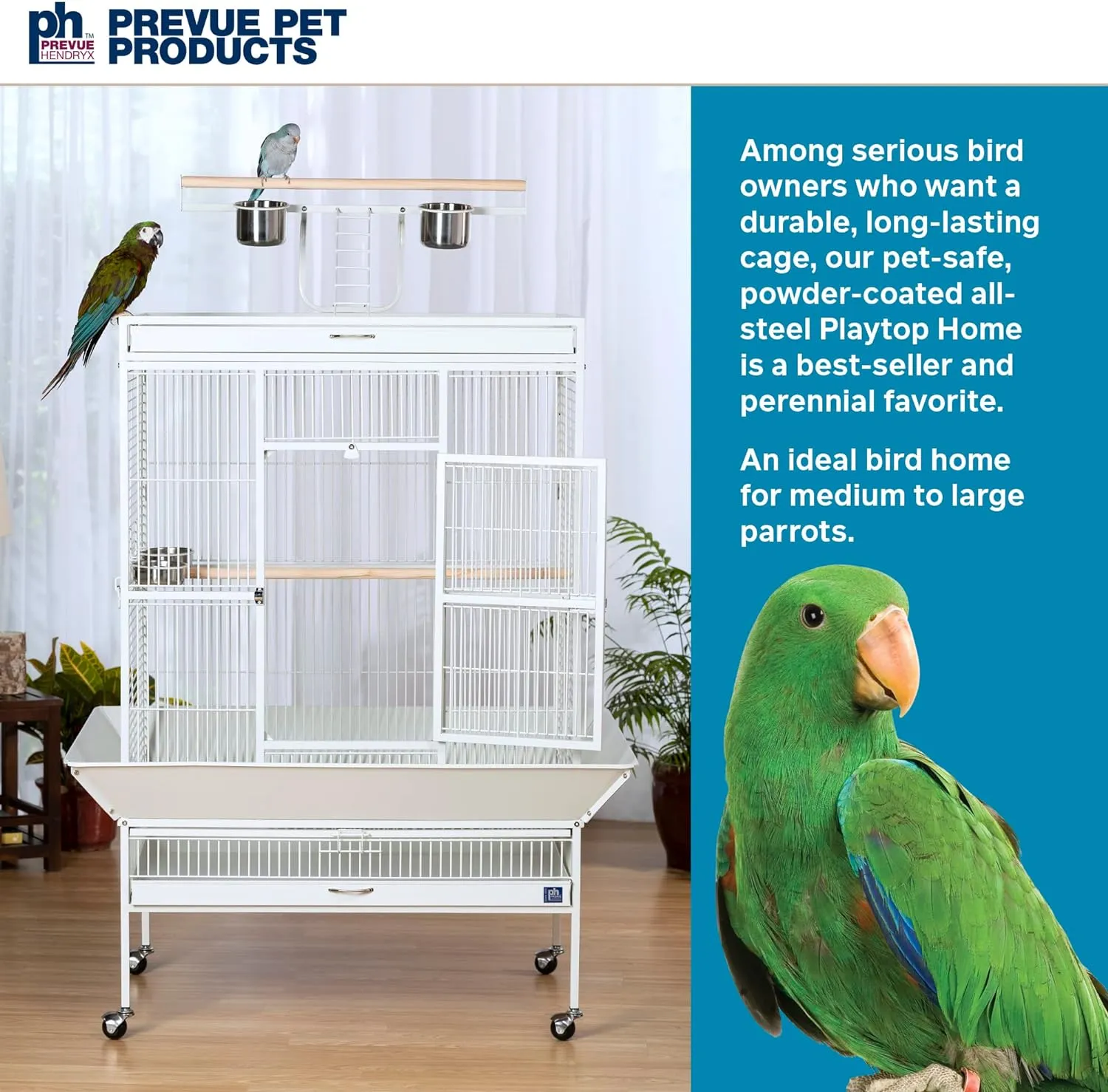 Prevue Pet Products Wrought Iron Bird Cage, Chalk White, 36&prime;&prime;x24&prime;&prime;x66&prime;&prime;, Includes Perches & Cups