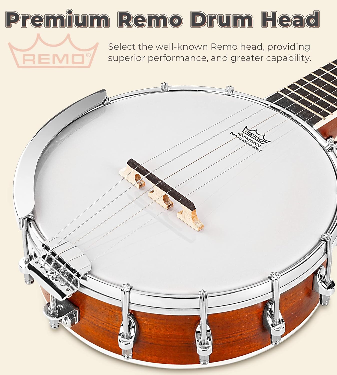 Banjo 5 String Full Size Banjos Set with Resonator, Remo Head, Beginner Banjo Kit with Closed Back, Premium Accessories for Adults, Teenager