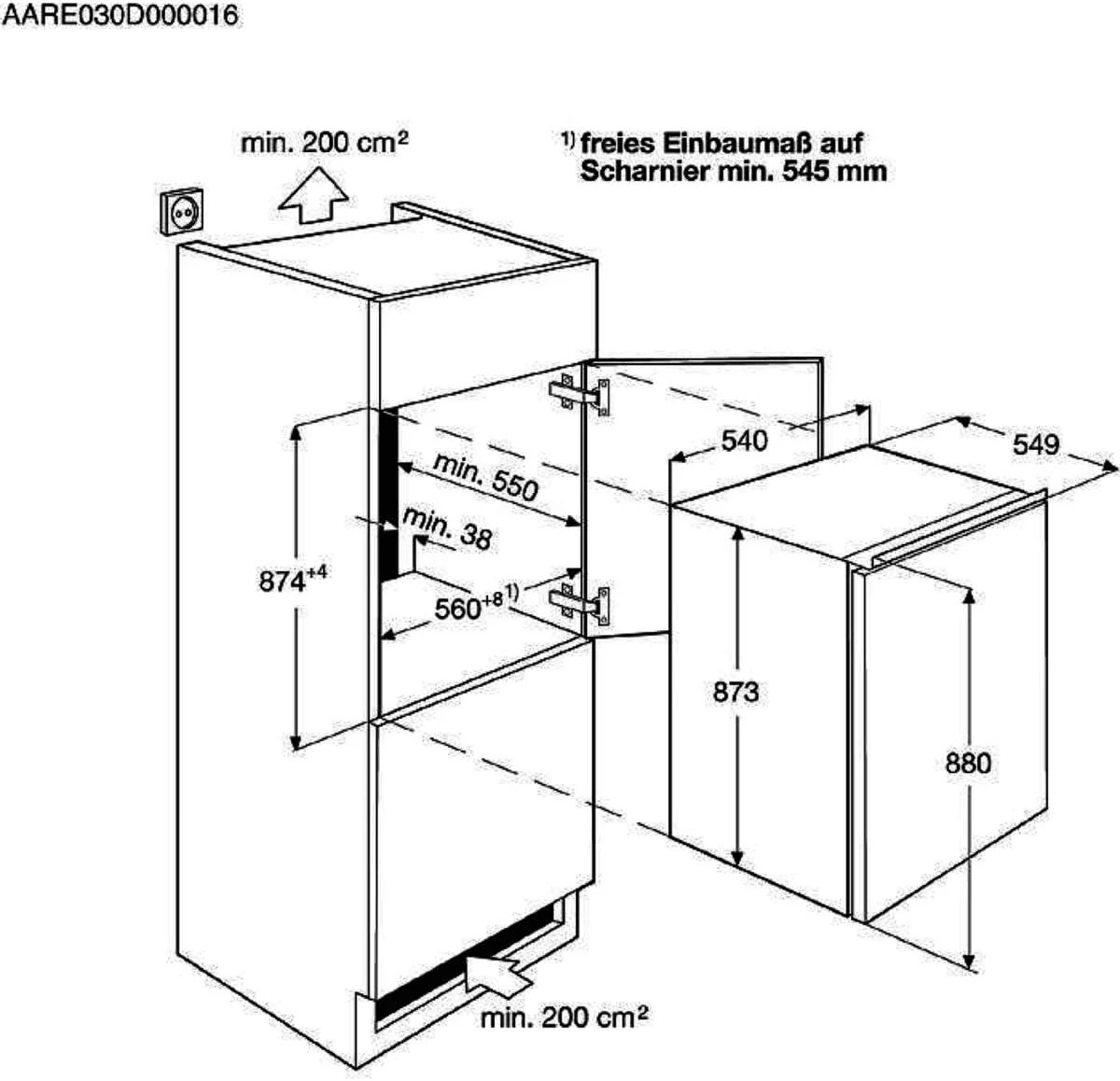 AEG TSK5O881ES Inbouwkoelkast / 880 mm / 142 L / Sleepdeur / E