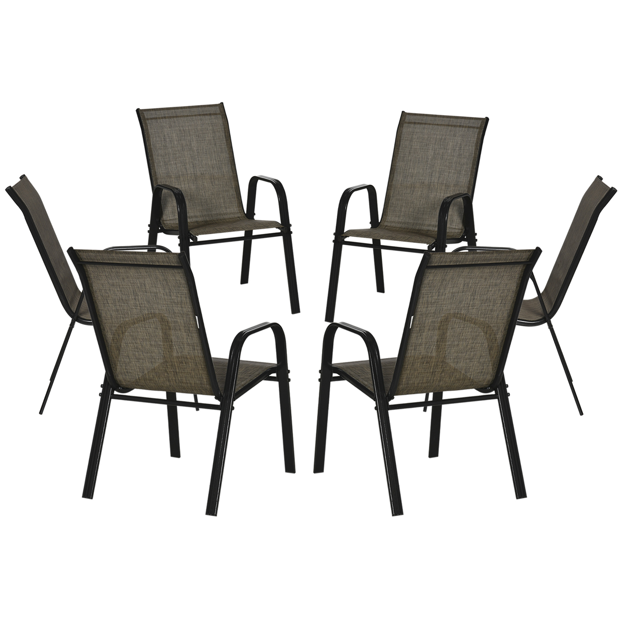 Outsunny Gartenstühle Set 6 Stück, Stapelbare Outdoor-Stühle aus Metall und atmungsaktivem Netzgewebe, Braun