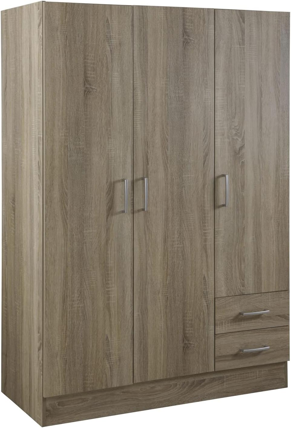 COMPOSAD | Easy Line Wardrobe with 3 Doors and 2 Drawers, Bedroom, Wardrobe with Doors, Dimensions (WxHxD) 119.5 x 184.5 x 46 cm, Colour Sonoma Oak, Made in Italy