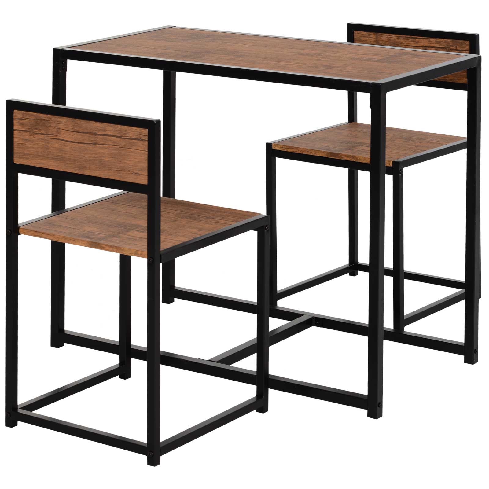 HOMCOM 3-teiliges Bartisch-Set Hochtisch-Set 3-teilig, 2 Stühle, 1 Tisch, 90 cm x 47 cm x 76  cm, Braun + Schwarz
