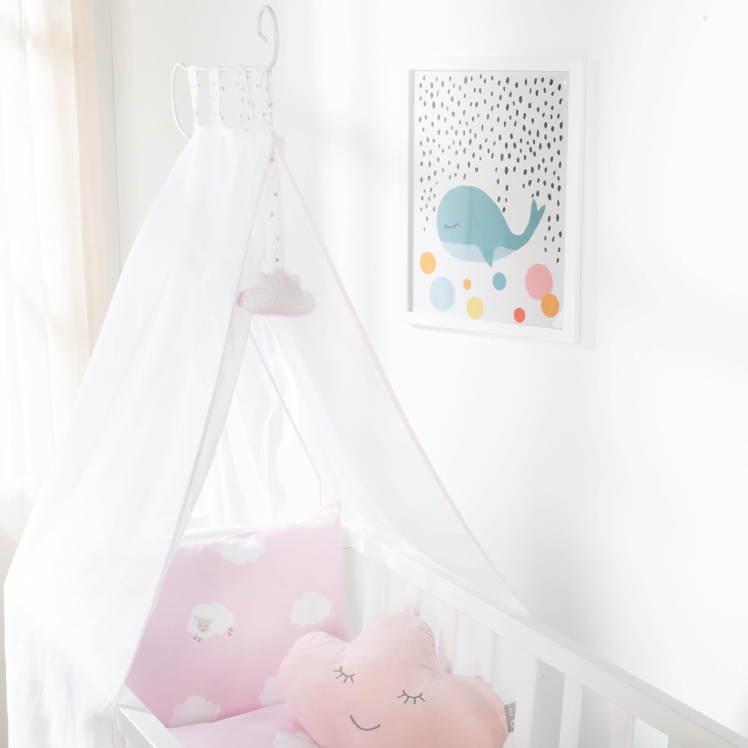 roba Culla e lettino Kleine Wolke - Design a Nuvola - 40 x 90 cm - in Legno - Set da Letto Completo di Chiusura e Arredo Tessile - Bianco/Rosa