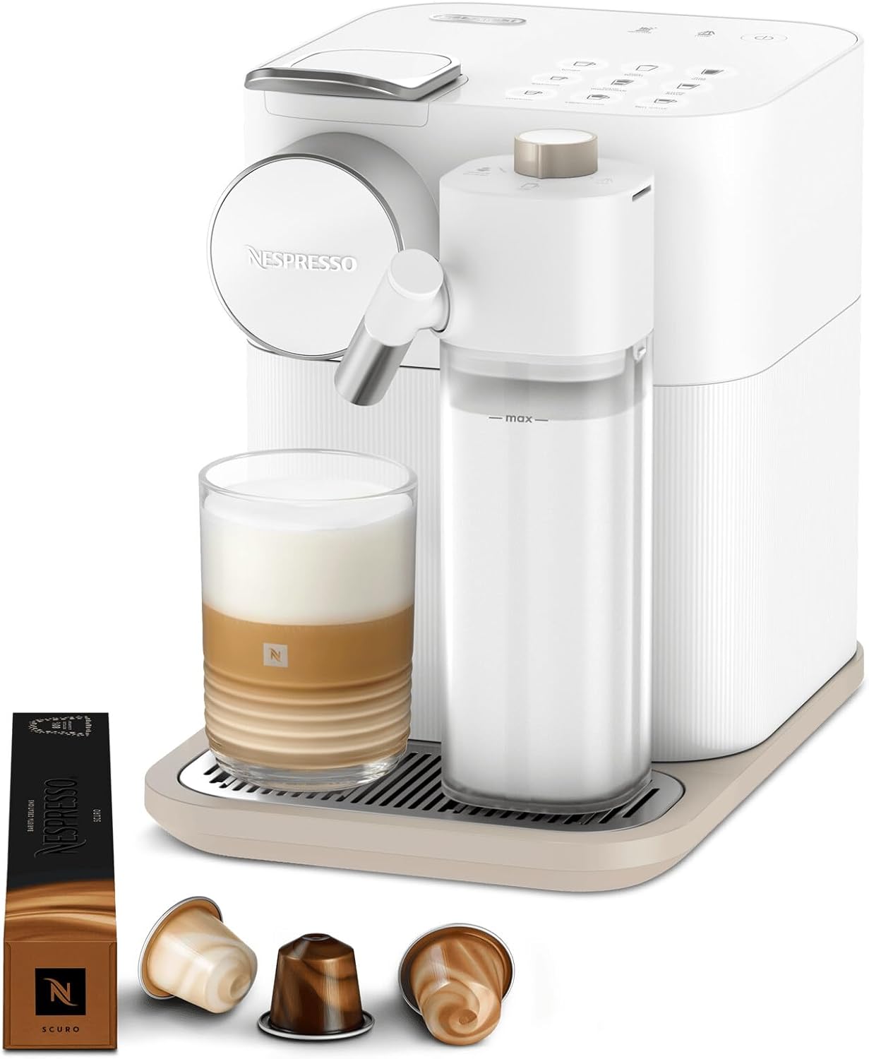Nespresso Gran Lattissima EN640.W, Macchina per Caffè Automatica, Macchina per Caffè a Capsule, Schiumatura Automatica del Latte, Pressione 19 Bar, Cappuccino, 1400W, Bianco