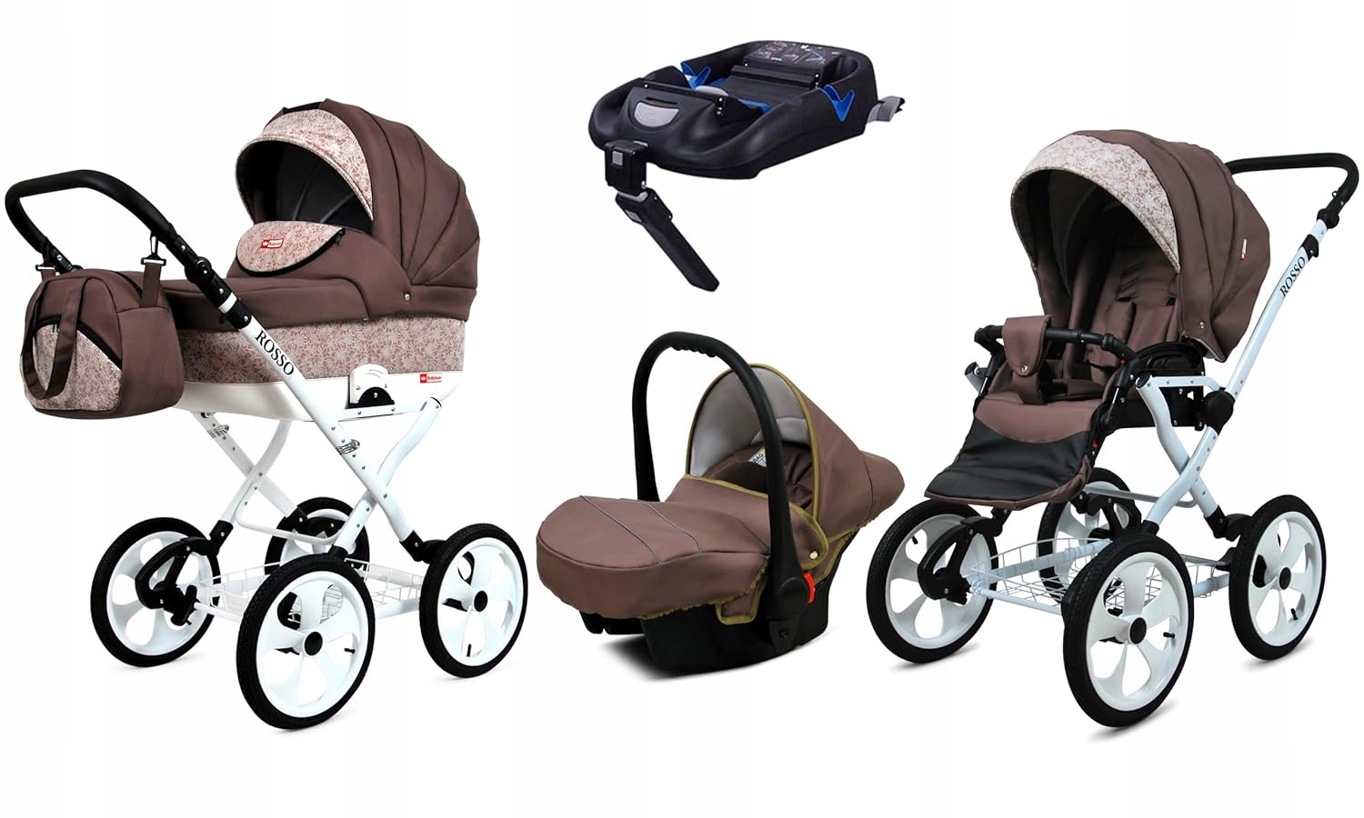 BabyLux® Bambimo Kinderwagen Set 2 in 1 - Rosso - incl. Babywanne, Buggy Sportsitz - Kinderwagenset - Kombikinderwagen mit Wickeltasche, Regenschutz, Moskitonetz, Cupholder usw.