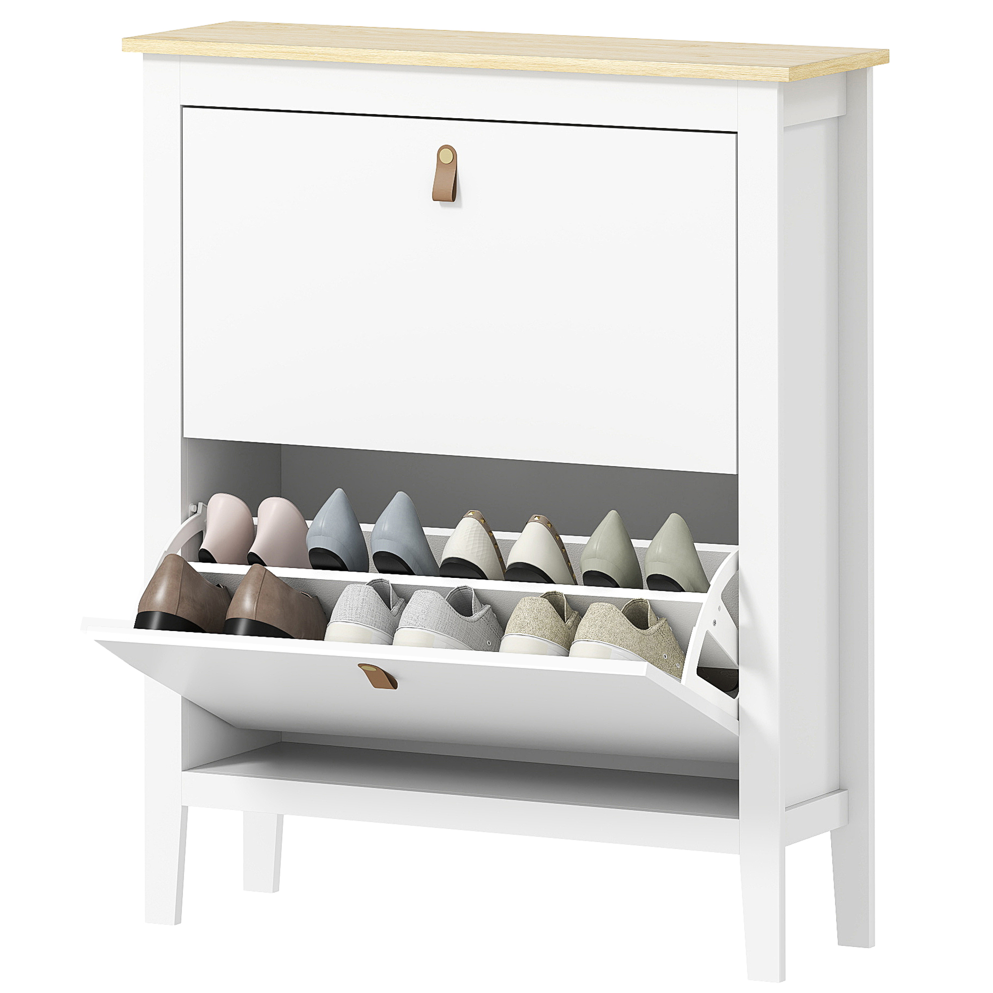 HOMCOM Slim Schuhschrank 2 Schubladen für 14 Paar Schuhe Größe EU44 und Verstellbare Regale, 80x24x95,5cm, Weiß