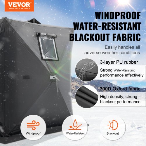 VEVOR Angelzelt 1-2 Personen Anglerschirm Eisangelzelt 1,5x1,5x1,65m Schwarz