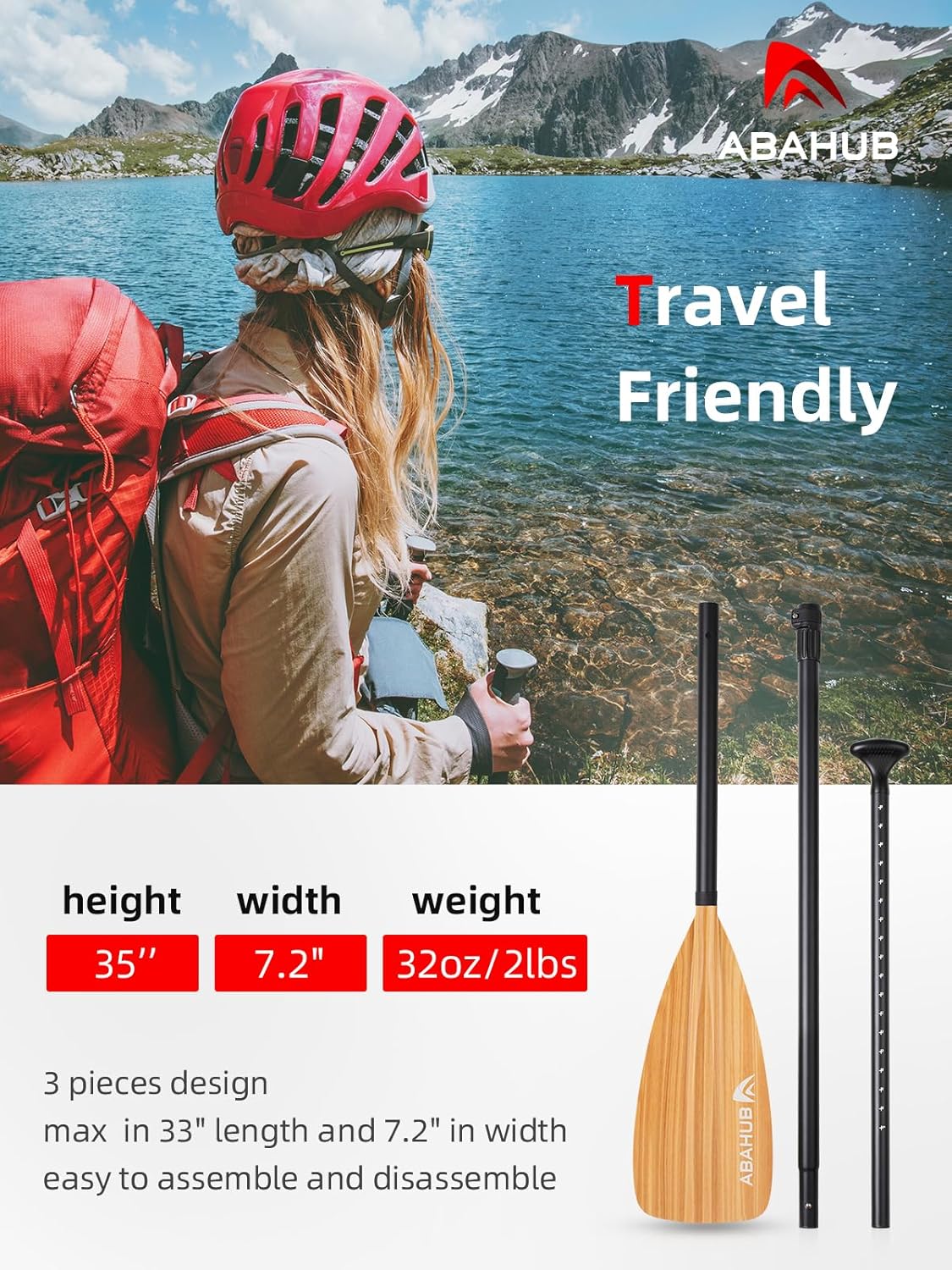 Abahub Pagaia SUP Alluminio Remi SUP Paddle Stand Up Paddle Telescopico 173-213 cm per Tavola da Surf Canoa SUP, Lama in Nylon di Plastica in Nero/Blu/Verde/Rosso/Arancione/Giallo