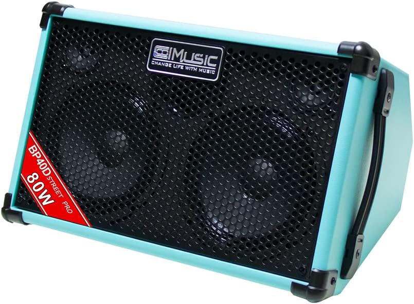 BP40D Akustikgitarre Verstärker Busking Amp, 3-Band EQ, 80W tragbarer Bluetooth-Lautsprecher mit Akku, Chorus Reverb Delay Effekt, 6 Eingänge