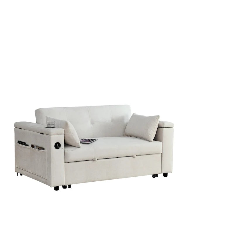 54 Pull-Out Sleeper Sofa Bed Double Seat Recliner Sofa Bed