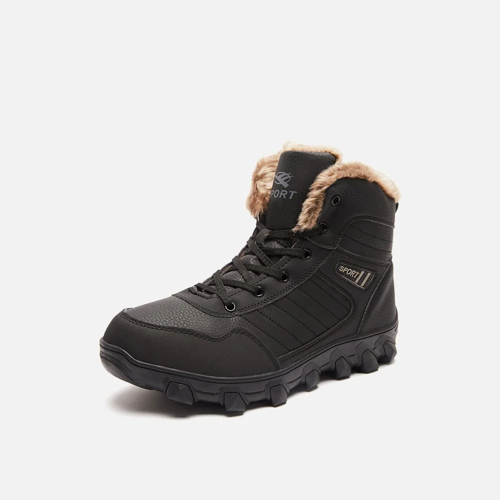 Buty zimowe m?skie - z mi?kk? wy?ci��?k? i cholewk? o g?adkiej fakturze