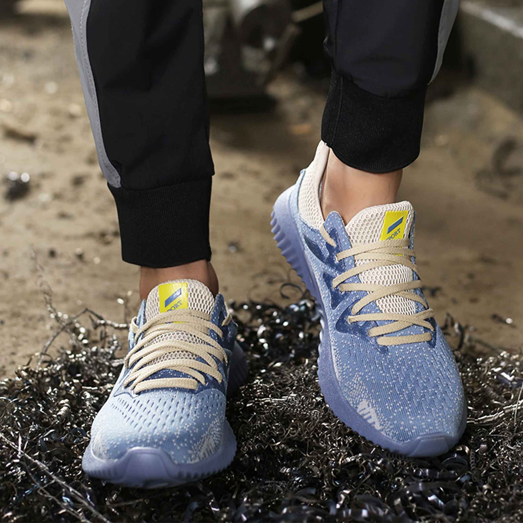 S3 Stylowe Niebieskie Sneakersy ze Stalowym Noskiem dla M??czyzn