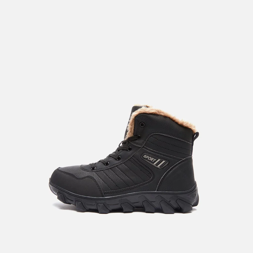 Buty zimowe m?skie - z mi?kk? wy?ci��?k? i cholewk? o g?adkiej fakturze