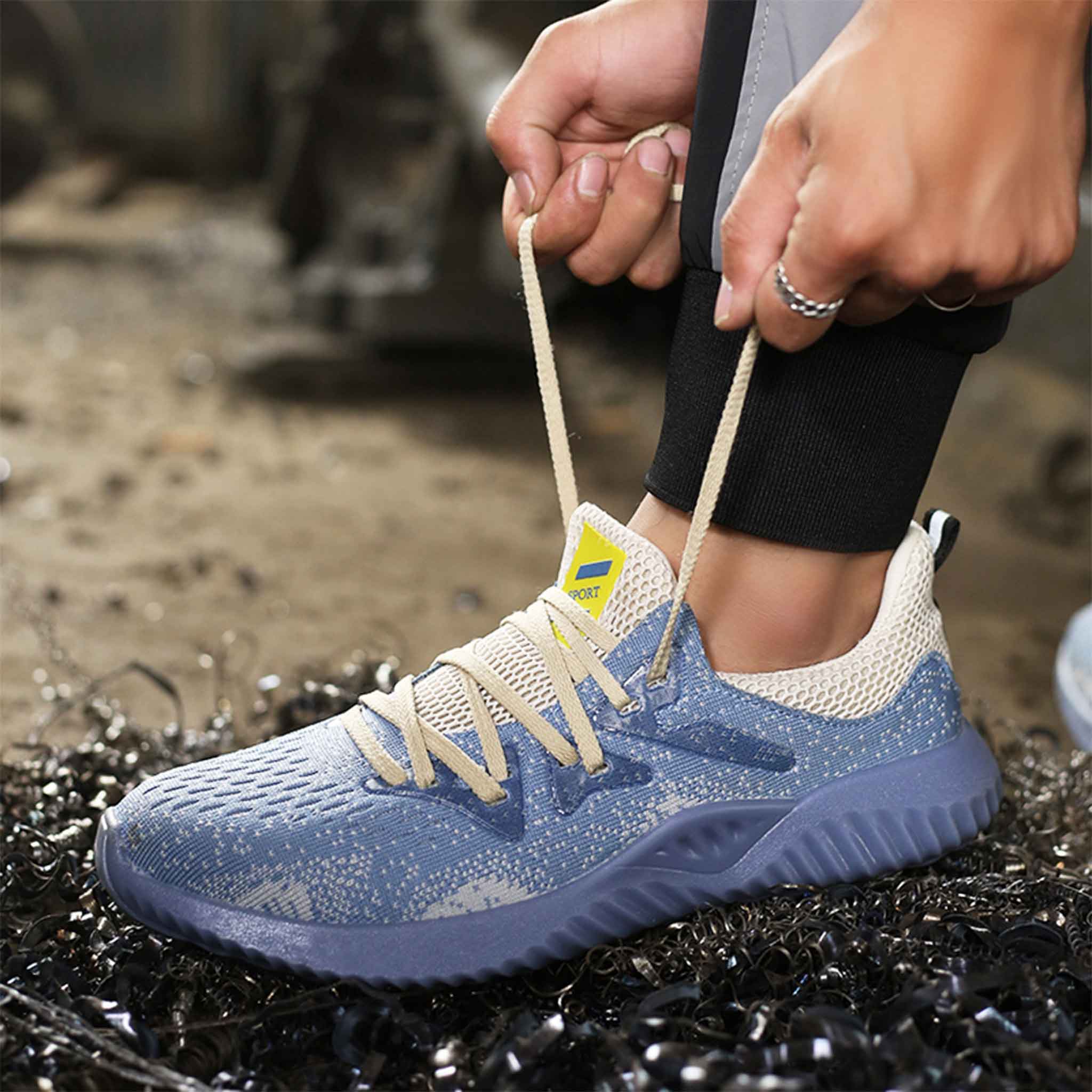 S3 Stylowe Niebieskie Sneakersy ze Stalowym Noskiem dla M??czyzn