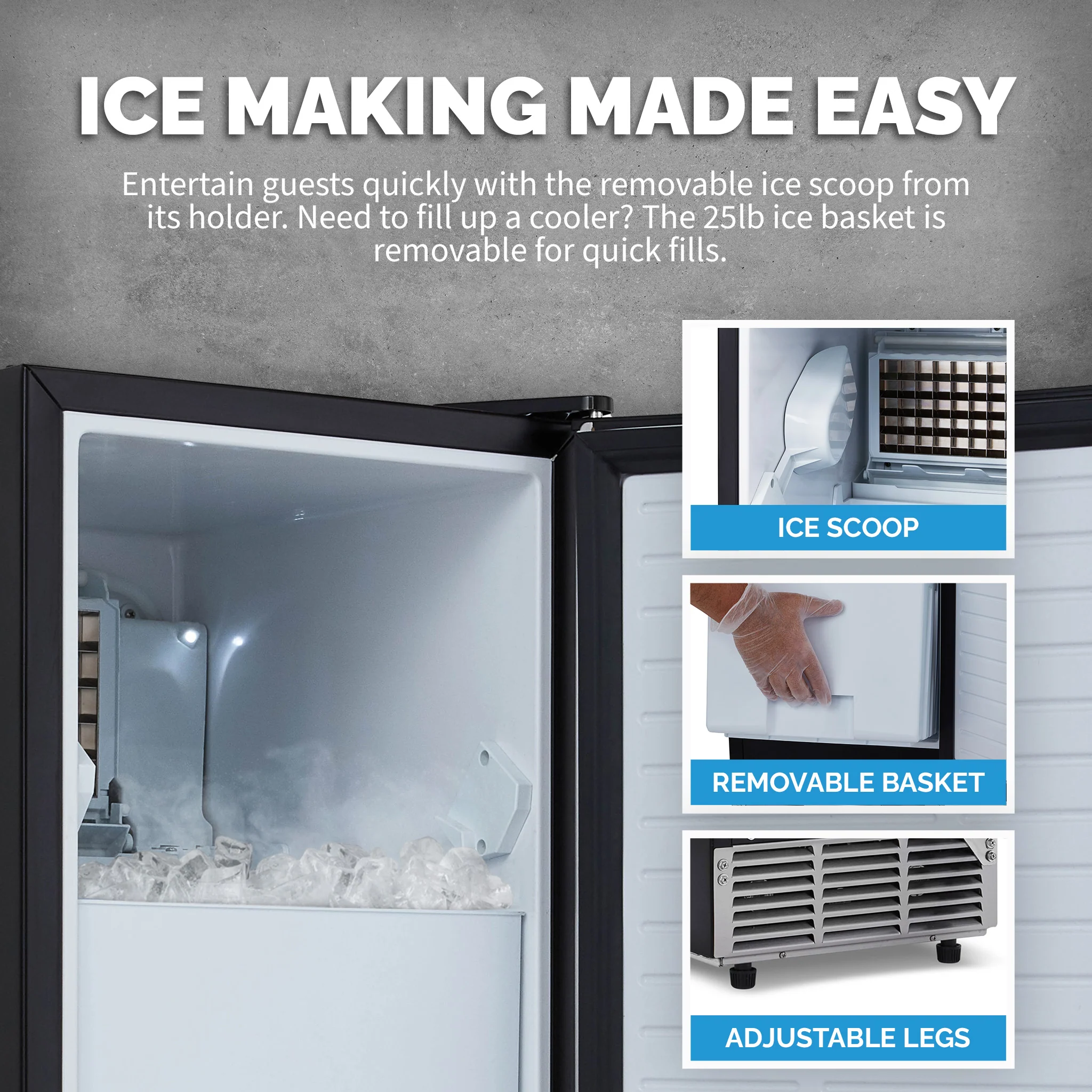 2025 Máquina de Hielo Empotrable Newair® para el Hogar – Hielos Transparentes, 80 lb/día – Acero Inoxidable
