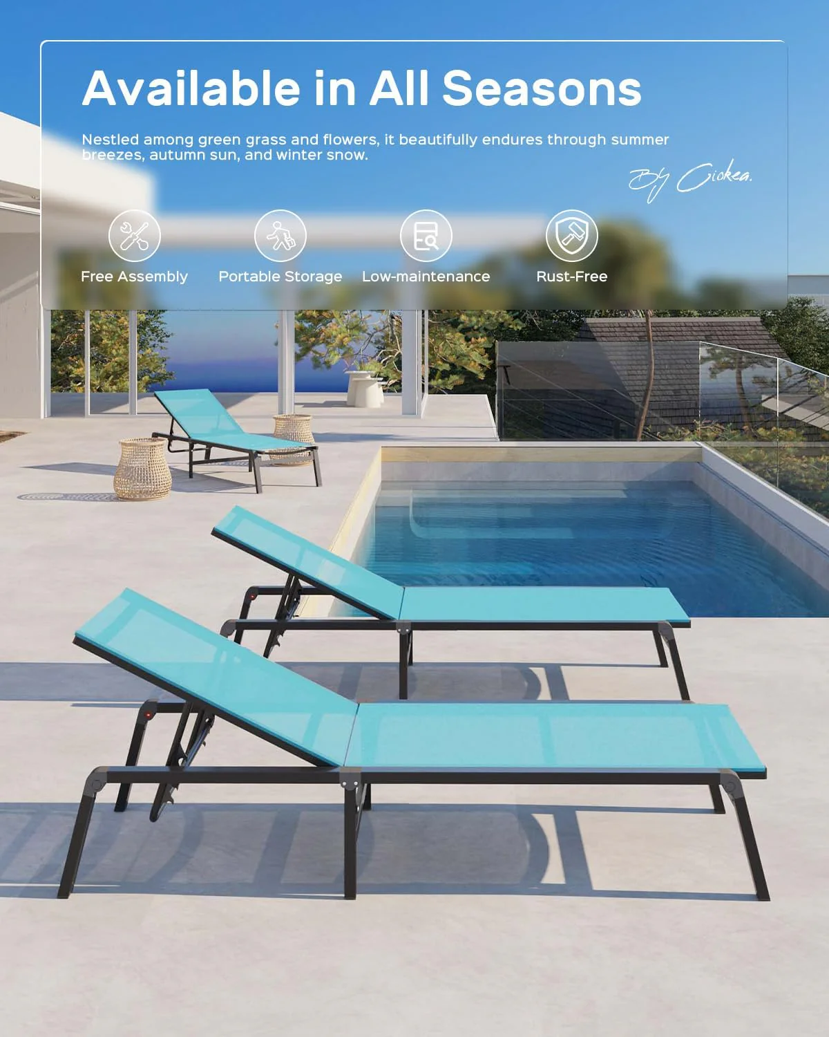 Tumbona de Aluminio para Exterior – Silla de Jardín Plegable sin Montaje, con Respaldo Ajustable en 5 Posiciones, para Terraza, Piscina, Playa – Negra