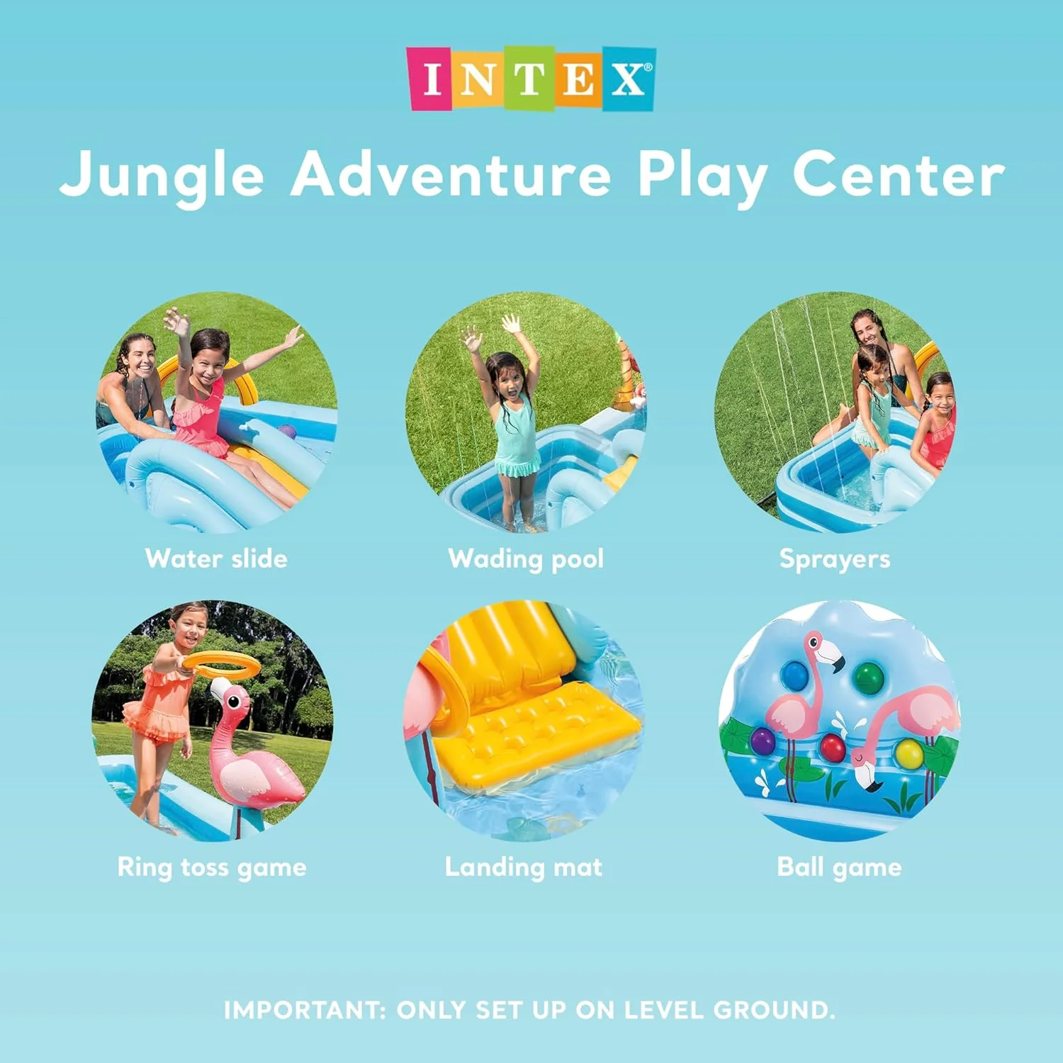 Intex Área de Juego Inflable Jungle Adventure – Piscina con Tobogán y Juegos de Agua para Niños