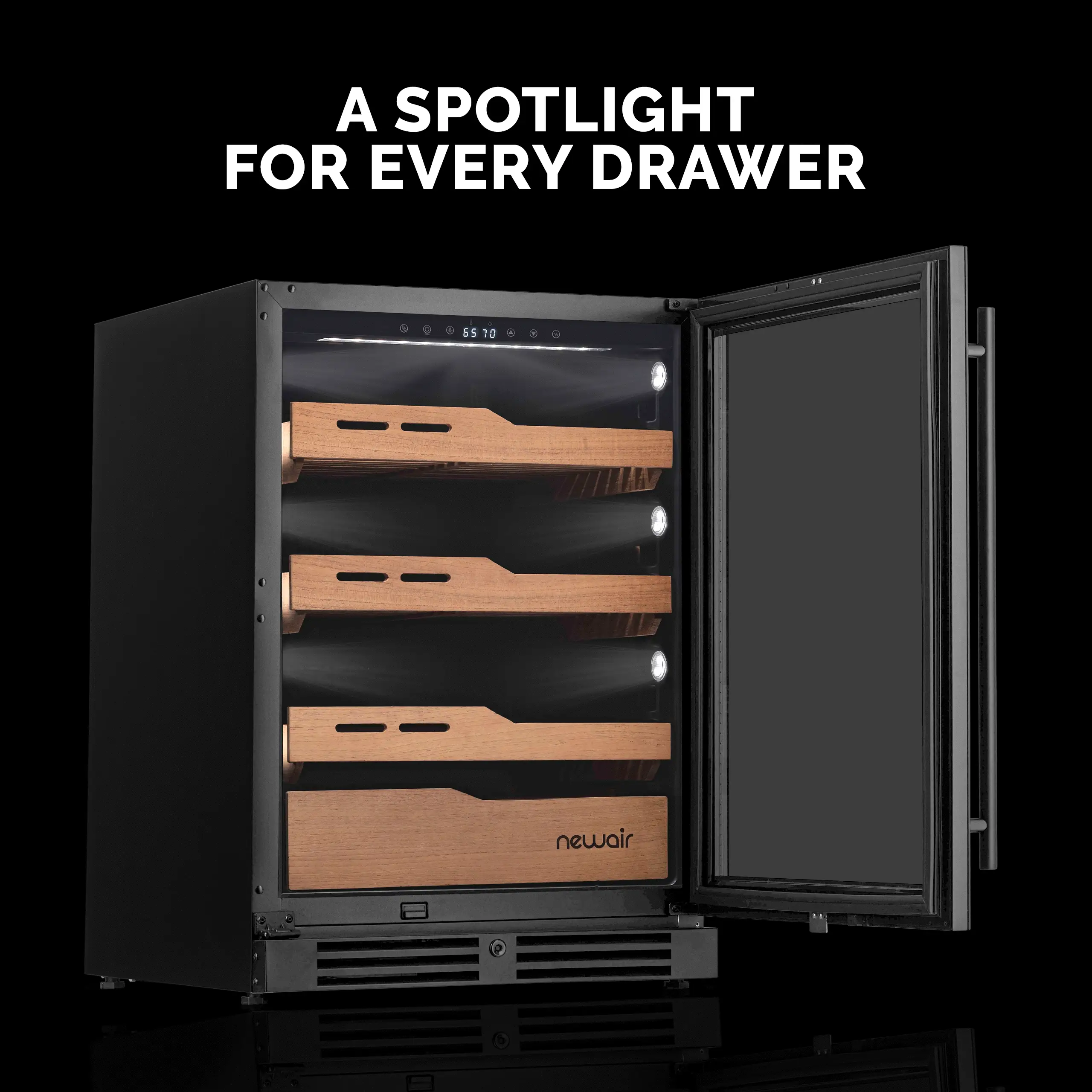 2025 Humidor eléctrico para puros Newair®, capacidad para 1,500 puros, empotrable o independiente