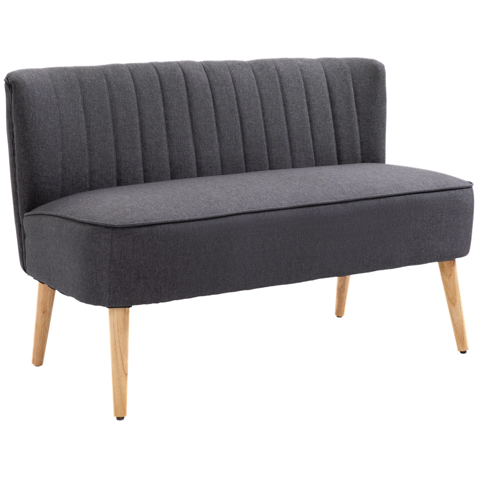 Sofá moderno de lino para 2 plazas, sofá compacto con acolchado y patas de madera, gris